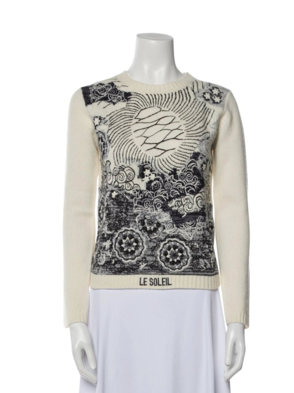 Christian Dior Le Soleil 2020 Sweater Womens 4 40 Cream Black Cashmere Crew Neck